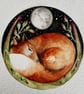 Resting Fox under a Full Moon and Starry Sky Watercolour Print Artwork