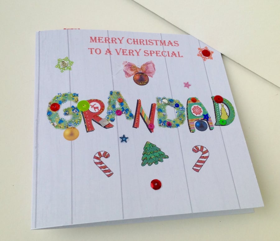 Christmas Card Family,Grandad,Printed Design,Handmade,Can Be Personalised 