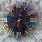 Handmade Galaxy Resin Wall Clock with Gold Roman Numerals