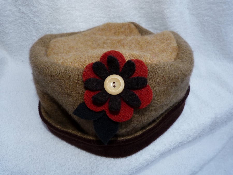  Wool Hat Created from Up-cycled Sweaters. Browns