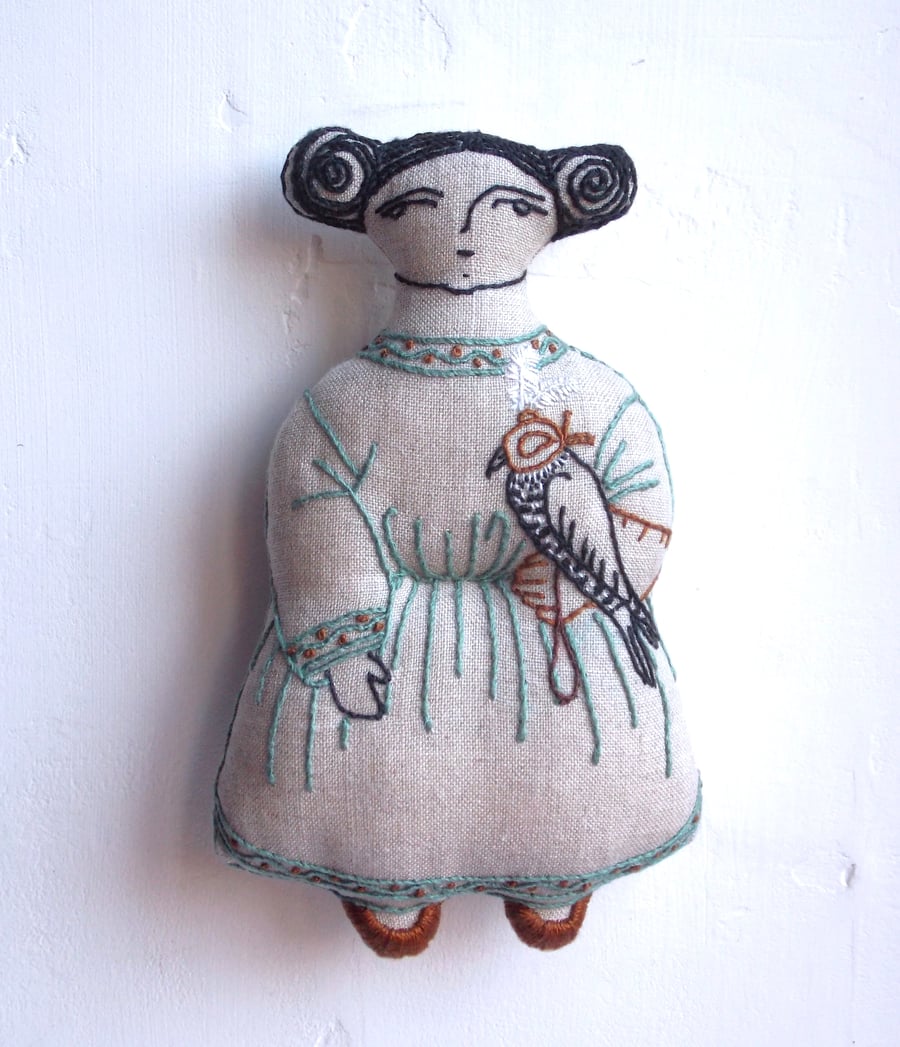Morag - A Hand Embroidered Textile Art Doll, Eco-friendly, Handmade -14.5cms