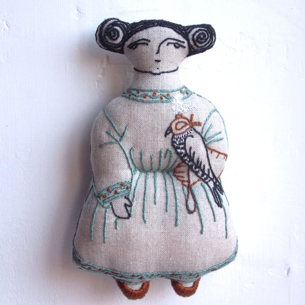 Morag - A Hand Embroidered Textile Art Doll, Eco-friendly, Handmade -14.5cms