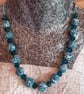 Handmade aqua, navy and white polymer clay necklace