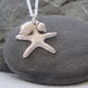 Silver Starfish Necklace with Pearl, Nautical Summer Necklace