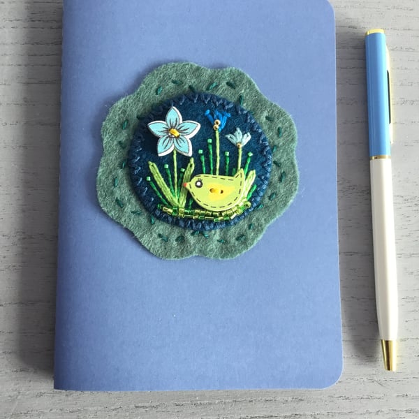 Hand Embroidered Little Bird Notebook and Pen Set 