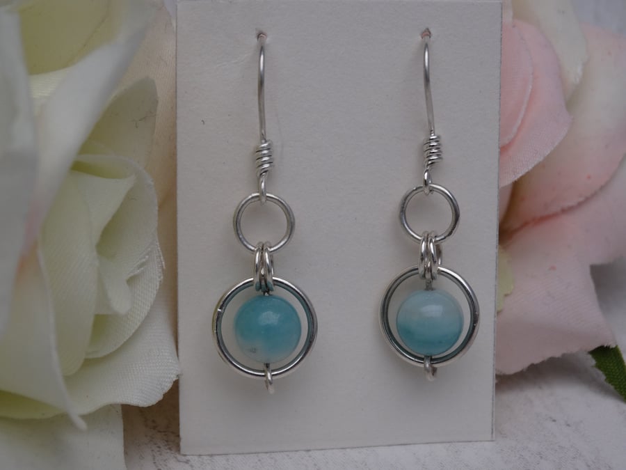 Amazonite & sterling silver circles earrings throat chakra