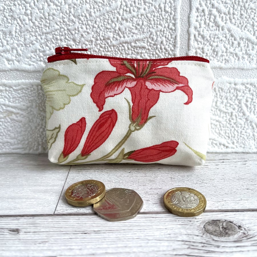 Small Purse, Coin Purse with Red Lilies