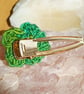 Green Crochet Flower Hair Clip With Glass Beaded Centre  - Image 2