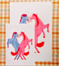 Pink vs Blue Horses A5 and A4 Print - Image 3