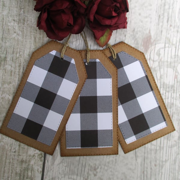 Gift Tags Buffalo Check Black and White set of 5 - Folksy