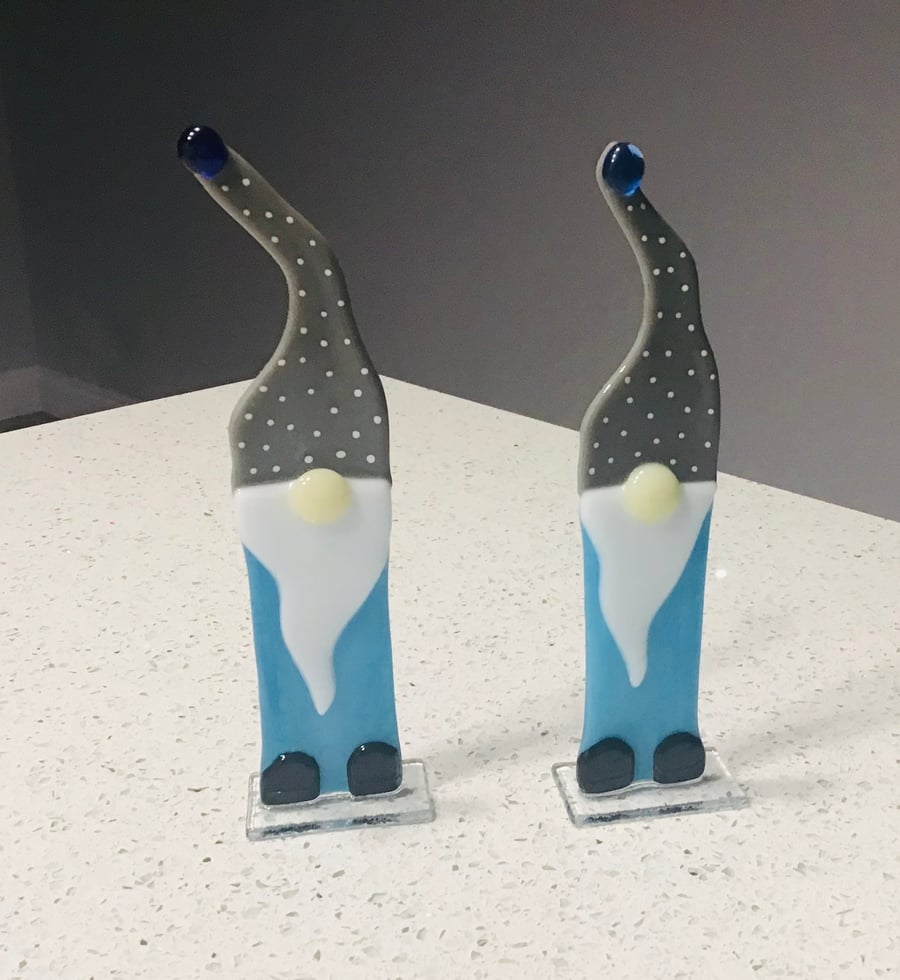 Pair of fused glass gnomes or gonks 
