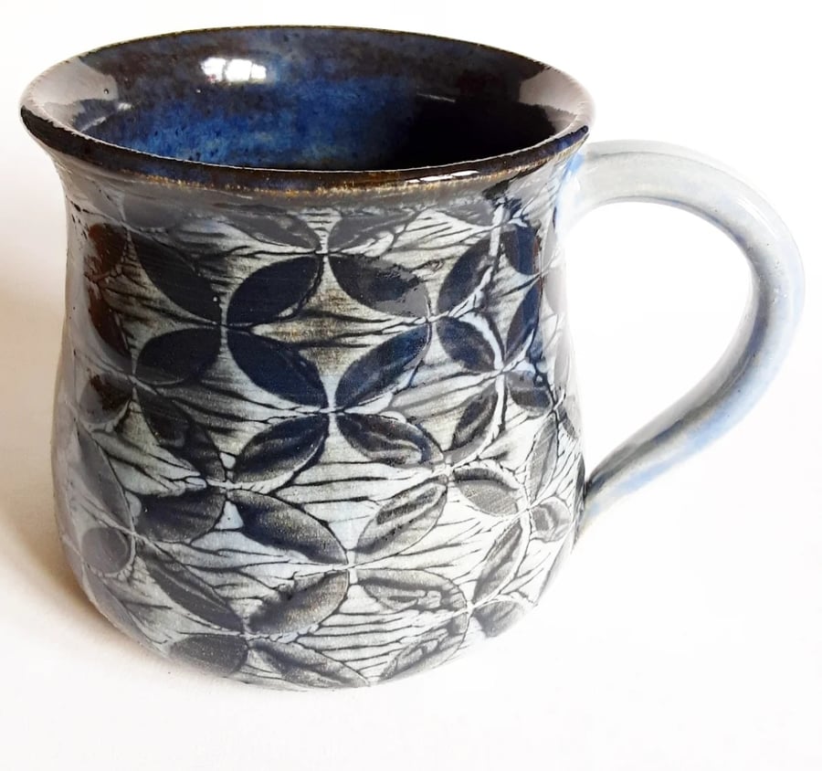 Blue Patterned Mug - Hand Thrown Stoneware Ceramic Mug