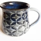 Blue Patterned Mug - Hand Thrown Stoneware Ceramic Mug