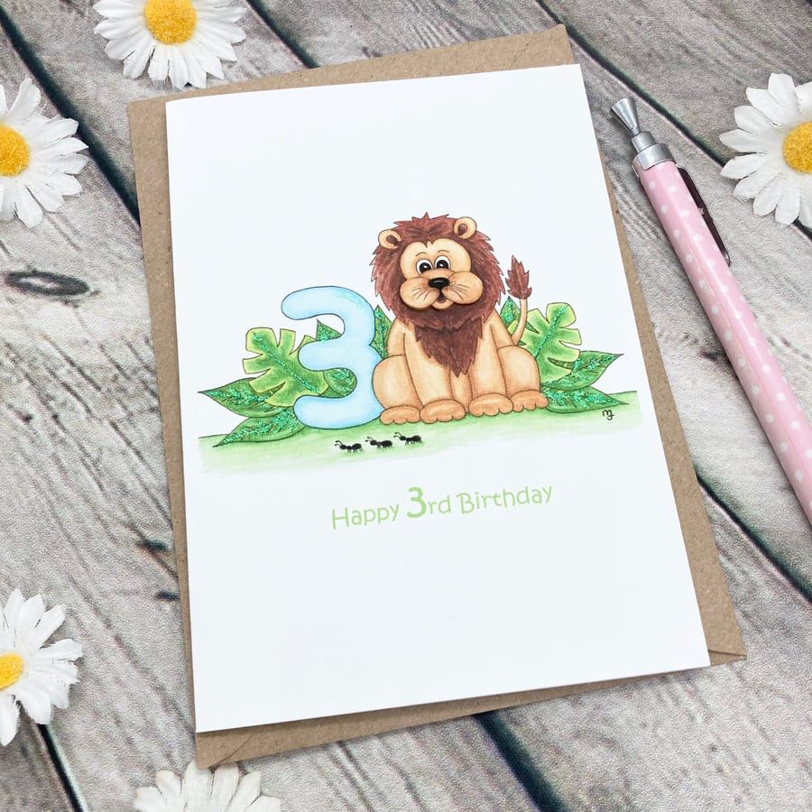SECONDS SUNDAY - Little Lion Greetings Card - Happy 3rd Birthday 