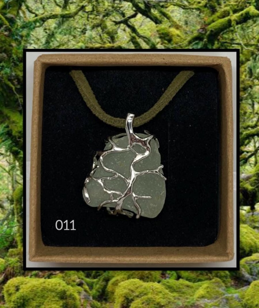 Forest colourless sea glass necklace