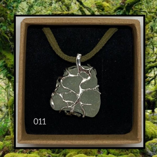 Forest colourless sea glass necklace