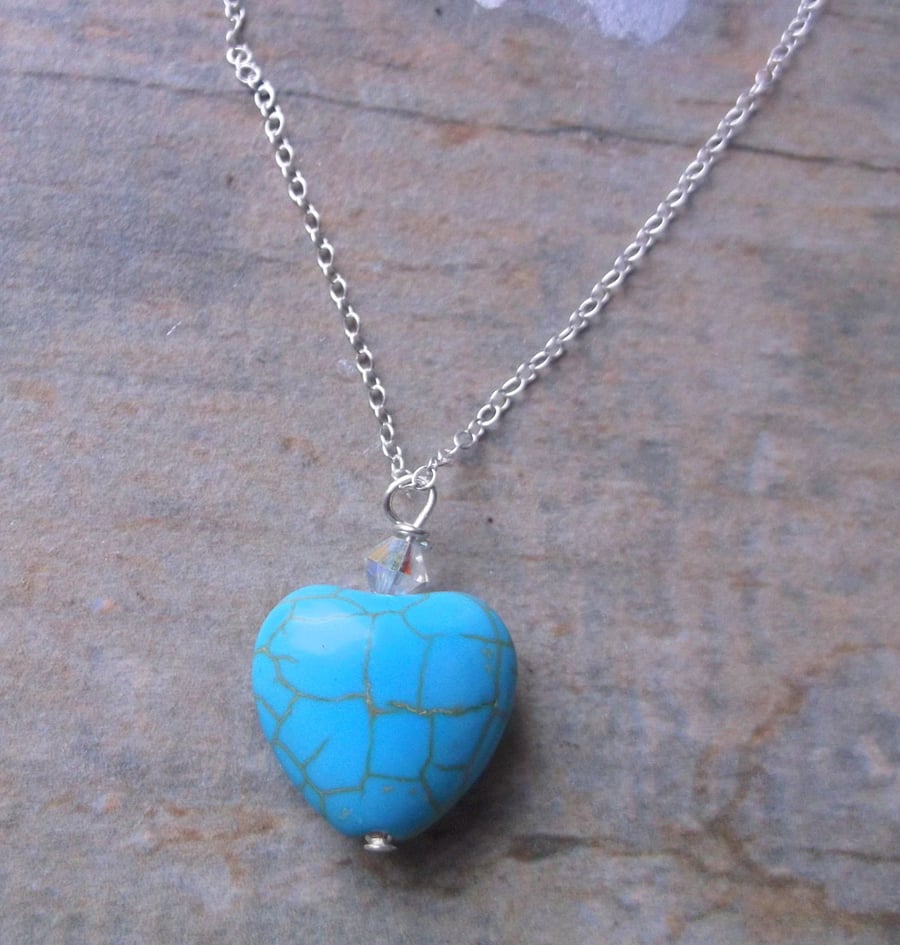 Turquoise Heart with Swarovski Crystal Pendant