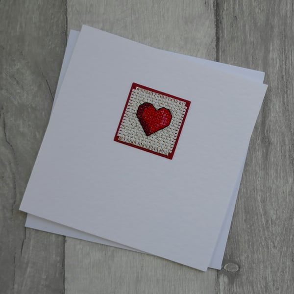 Red Cross Stitch Heart Anniversary or Wedding Card