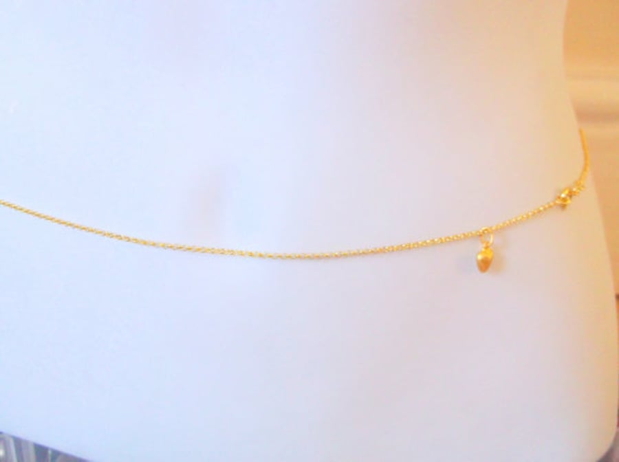 22K Gold Vermeil Belly Waist Chain Hip Chain with Heart Charm