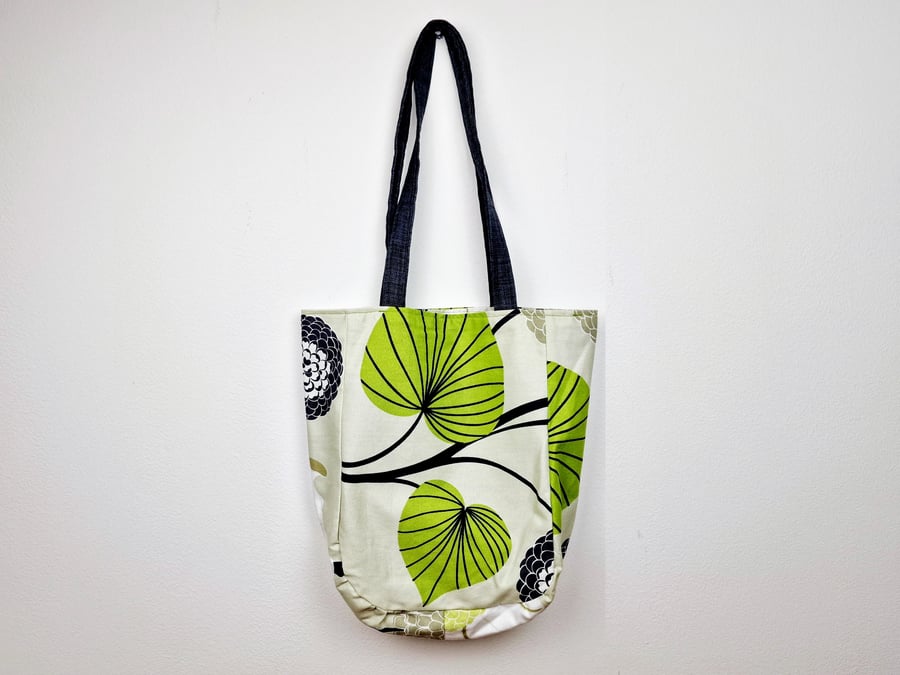 Handmade floral print shoulder tote bag