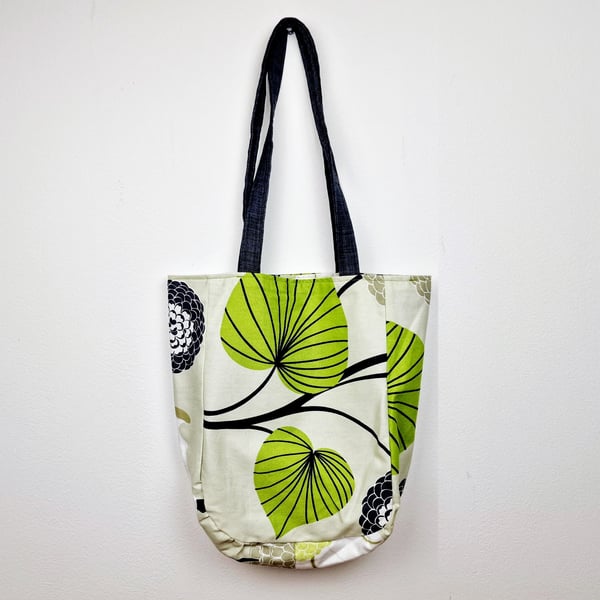 Handmade floral print shoulder tote bag