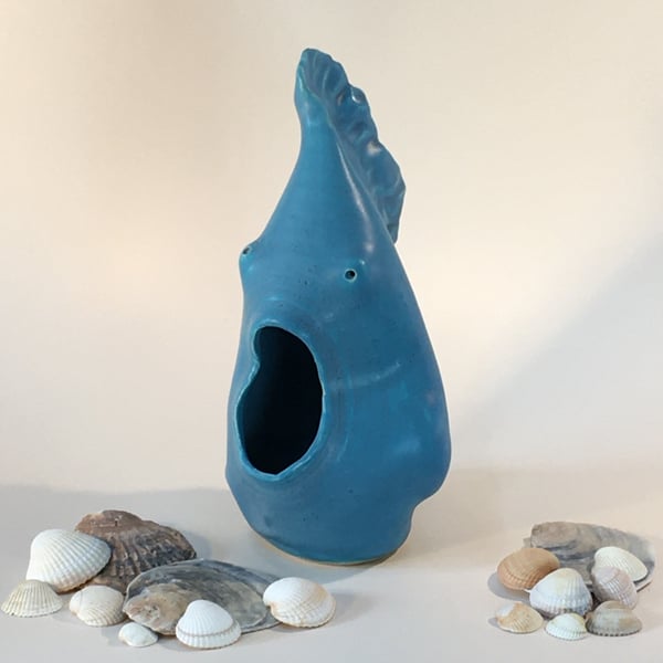 The large Turquoise Fish with toothache ! Handmade in Letchworth