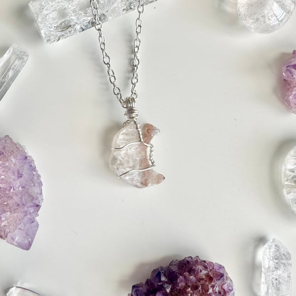 Amethyst Moon Crystal Necklace,Sterling Silver, Moon lover gift for her