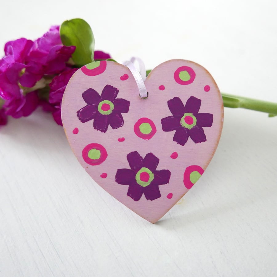 Pink Valentine Heart, Purple Flowers Decoration, Easter Decor, Floral Art