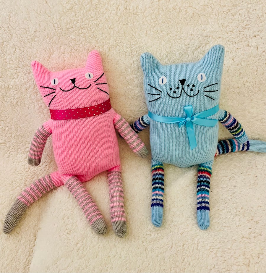 Hand Knitted  Cat doll  - Stuffed cat 