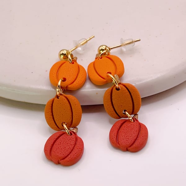 Pumpkin dangle earrings for fall lover, cozy jewelry for autumn birthday gift