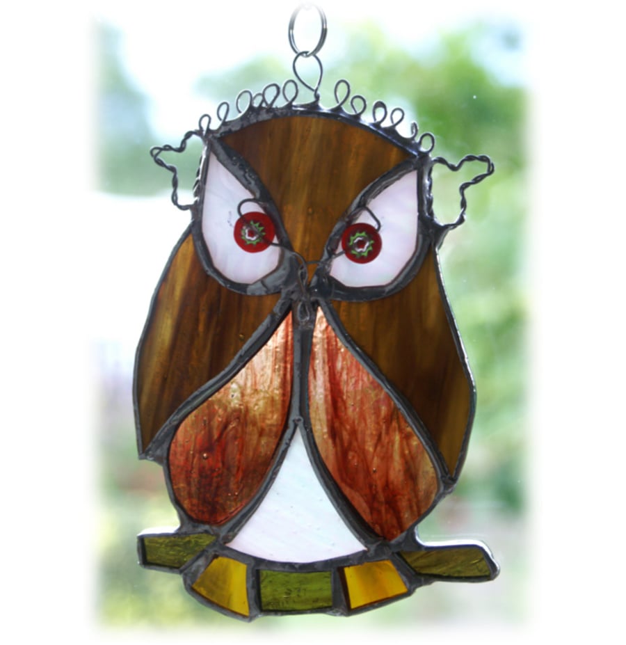 Owl Suncatcher Stained Glass Handmade Bird Too Wit Too Woo 017