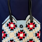 Granny square tote bag Light Blue – magnetic tab top closing