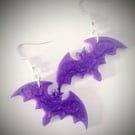 Halloween Purple Shimmer Bat Earrings.
