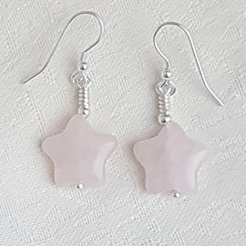 Beautiful Rose Quartz Star Earrings - Sterling Silver.