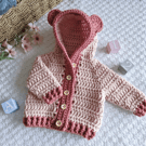 Crochet Teddy Bear Baby Cardigan with Hood & Ears – Newborn to 4 Years