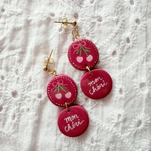 Mon Cheri - Cherry Statement Drop Earrings