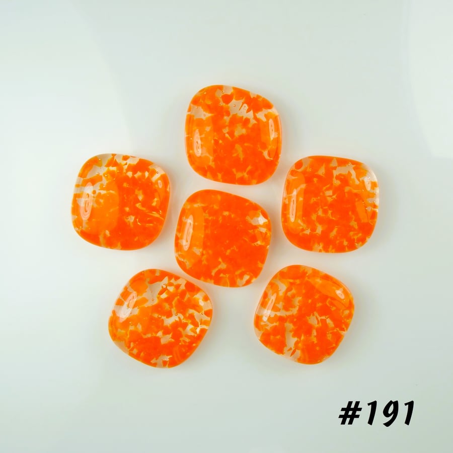 6 x orange art glass cabochons, for jewellery making, crafting (191)