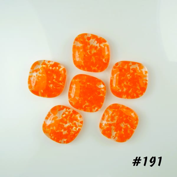 6 x orange art glass cabochons, for jewellery making, crafting (191)