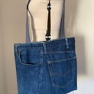 Levi jeans denim blue tote, wear on shoulder or across body, repurposed. 