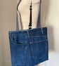 Levi recycled denim blue tote, wear on shoulder or across body, repurposed. 