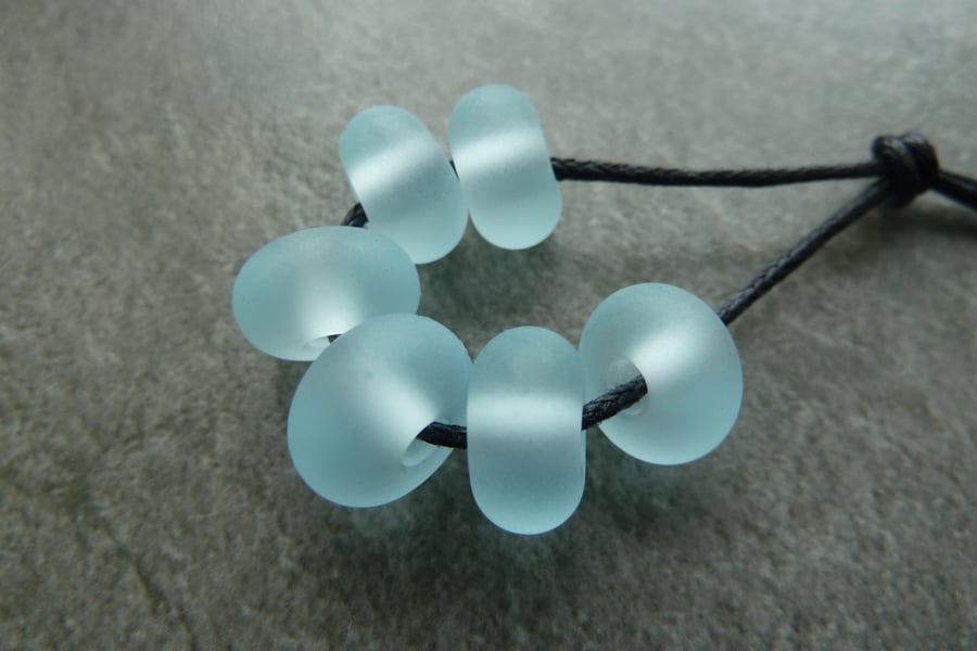 frosted blue lampwork glass spacer beads