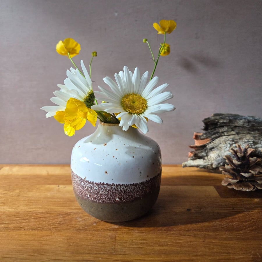 Wheel thrown Handmade Vase - Brown and Speckle Small Bud Vase