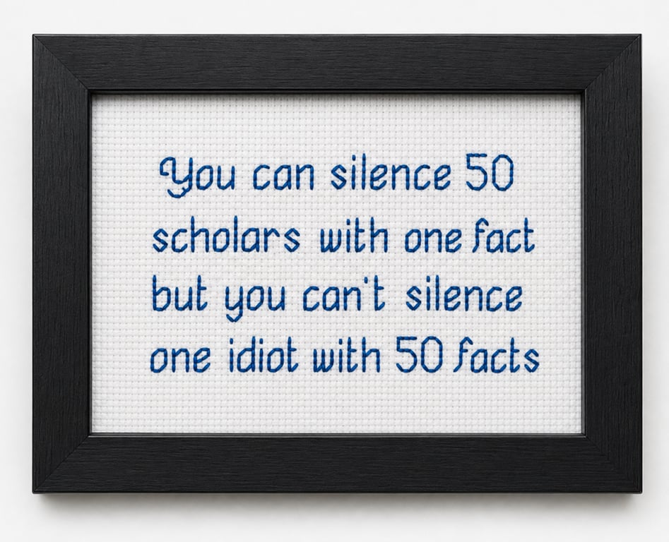 You Can Silence 50 Scholars – Witty Handmade Cross Stitch Quote Gift 6x4