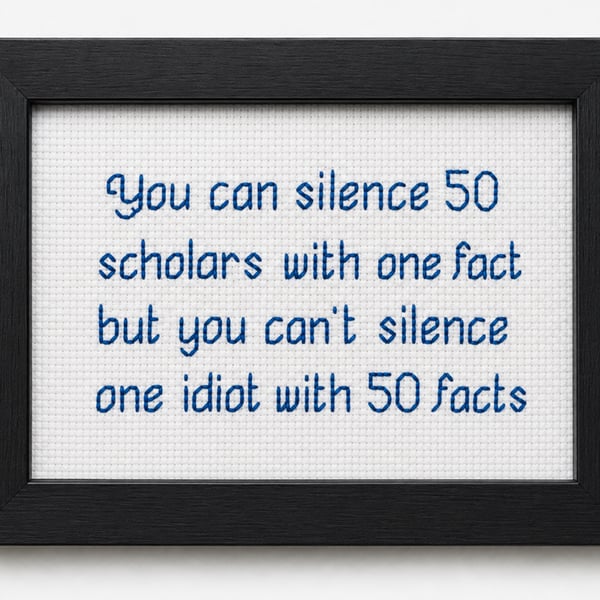 You Can Silence 50 Scholars – Witty Handmade Cross Stitch Quote Gift 6x4