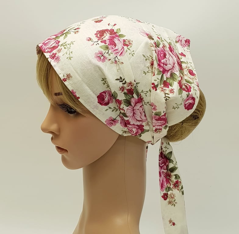Floral print wide cotton head scarf, hair wrap, self tie hair scarf for women