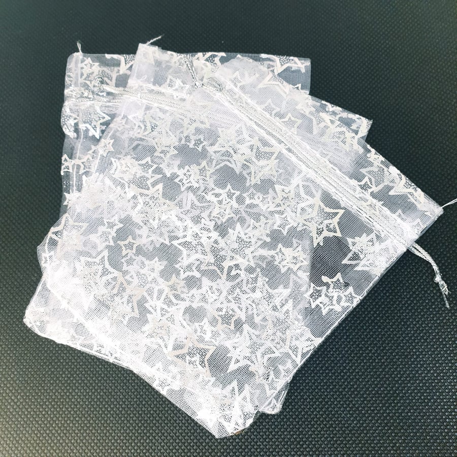 10 Pcs 9cm x 12 cm Star Printed Organza Bags Craft Pack