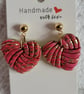 Handmade Polymer Clay Pink and Gold Heary Earrings. 316 Surgical Stainless Steel