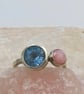 Blue Topaz and Pink Opal Double Stone Ring : Size L - Image 8