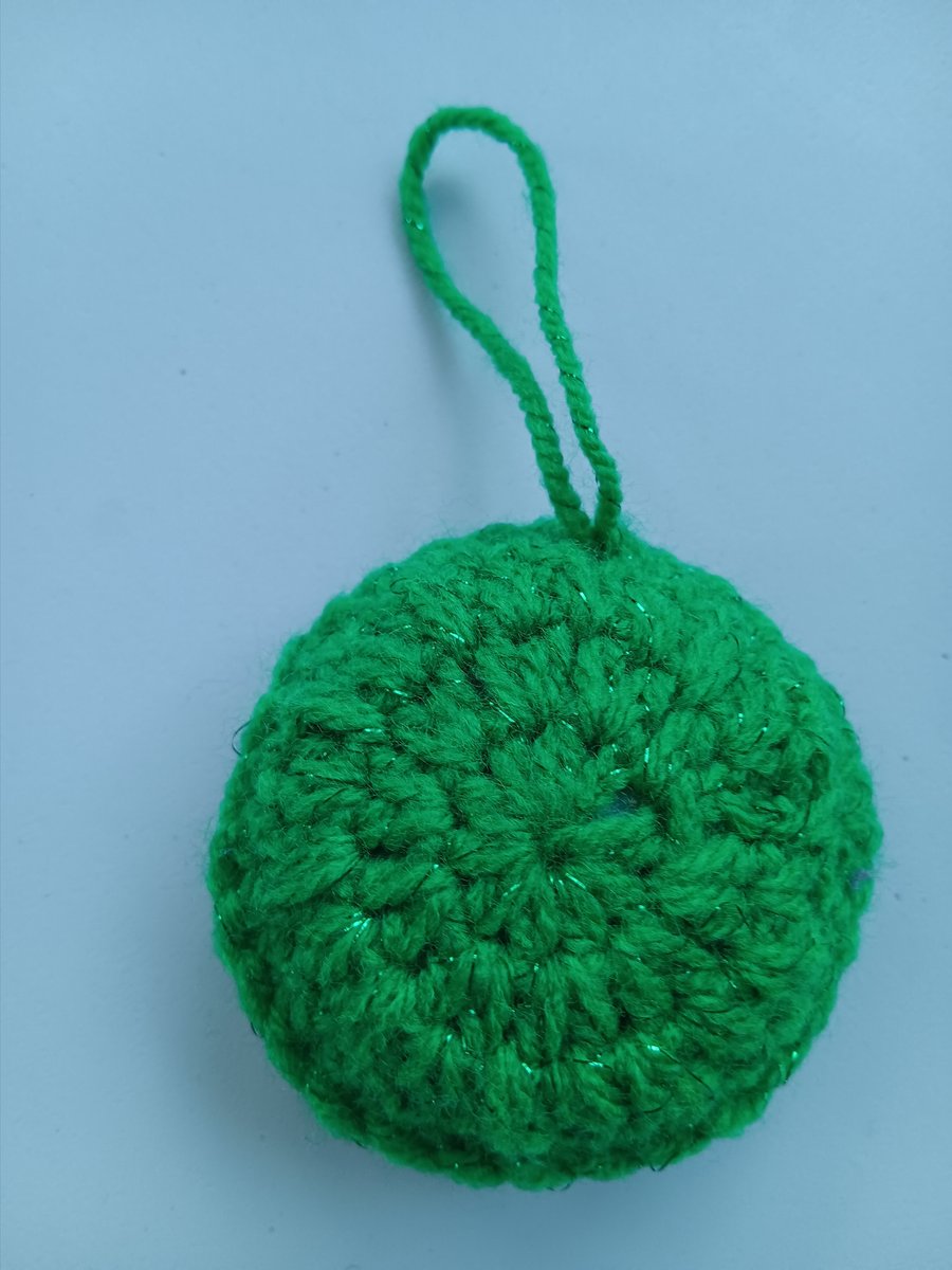 Crochet Christmas Bauble (Green Glitter) - festive decoration