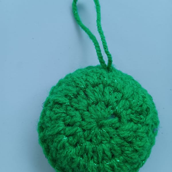 Crochet Christmas Bauble (Green Glitter) - festive decoration